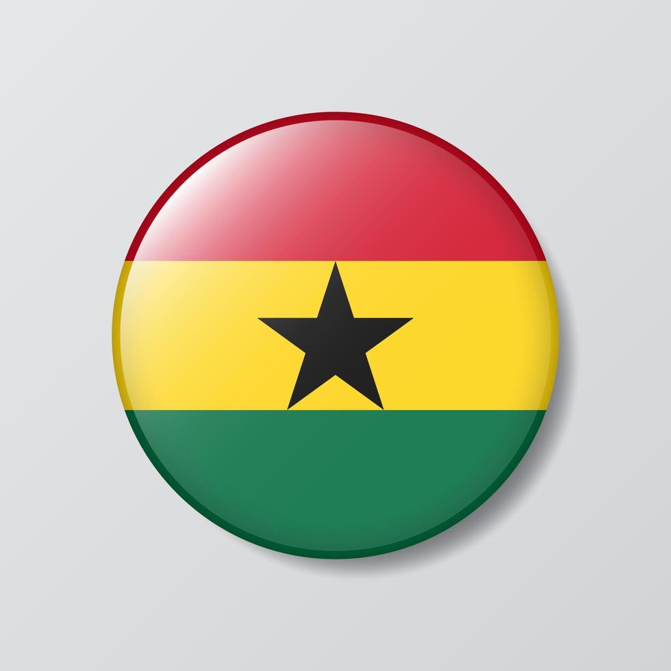 bouton brillant illustration en forme de cercle du drapeau du ghana vecteur