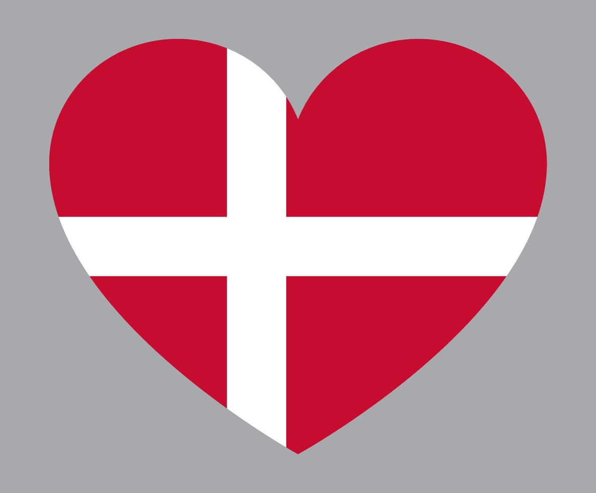 illustration en forme de coeur plat du drapeau du danemark vecteur