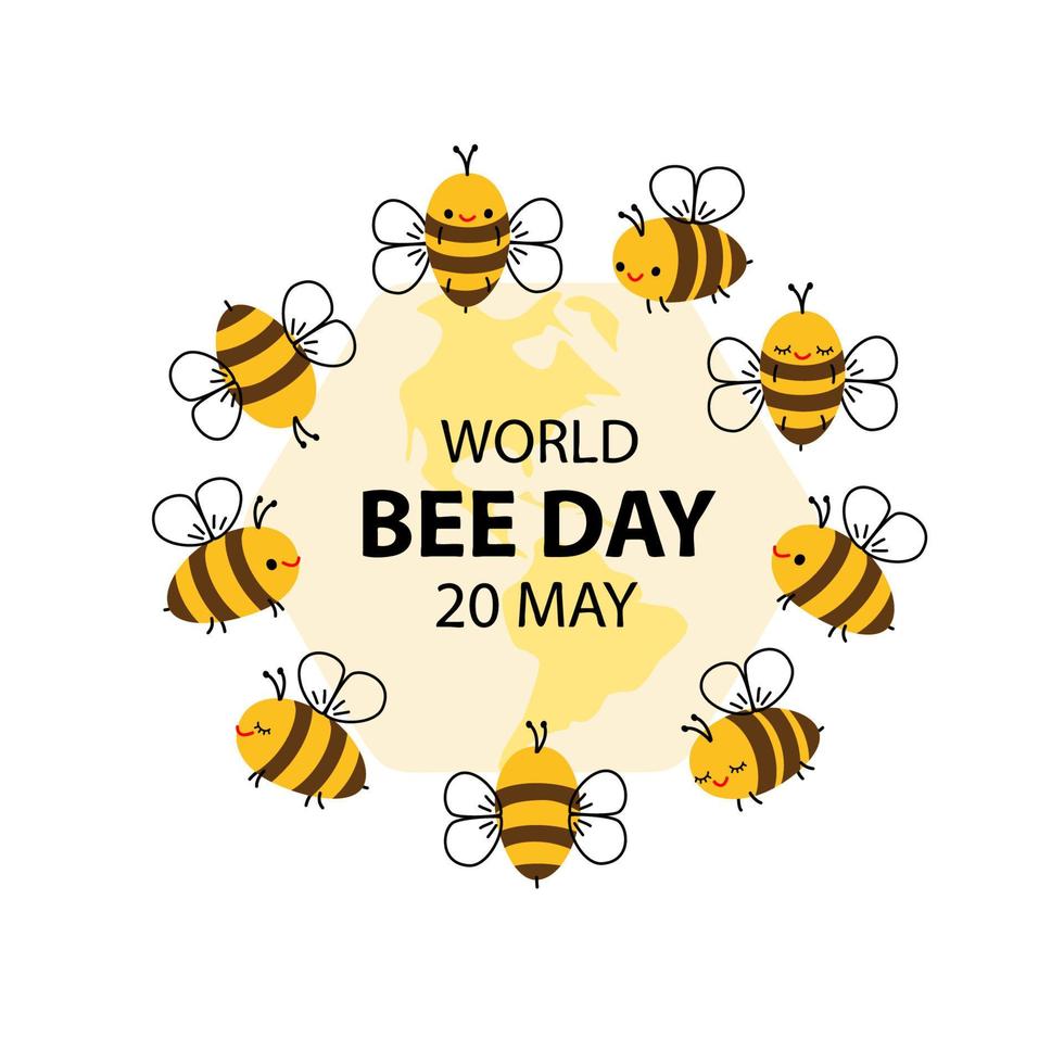 journée mondiale des abeilles, journée internationale des abeilles. modèle d'illustration vectorielle pour la création de logo, bannière, affiche, prospectus, autocollant, carte postale, etc. vecteur