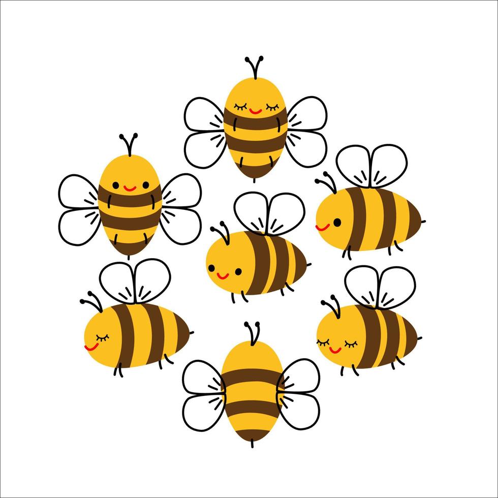 illustration vectorielle d'abeilles de dessin animé mignon sur fond blanc. caractère d'insecte. vecteur