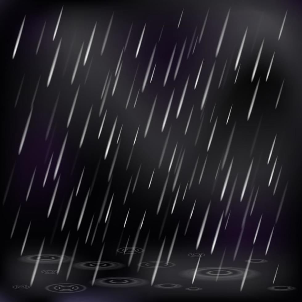 la pluie, les gouttes d'eau qui tombent et les flaques d'eau qui ondulent. gouttes de douche, texture d'orage ou d'averse, temps pluvieux de la saison d'automne. illustration vectorielle vecteur