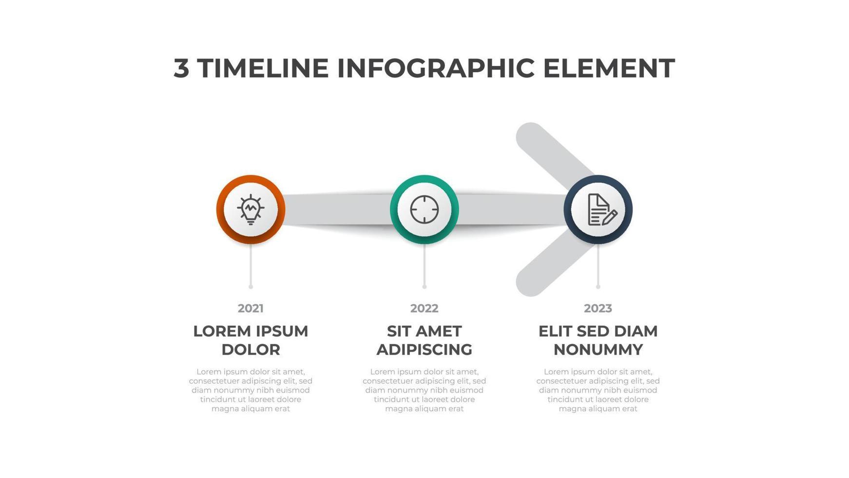 vecteur d'élément infographique avec 3 options, liste et flèche, peut être utilisé pour la chronologie, le flux de travail, le diagramme de processus, la présentation, etc.