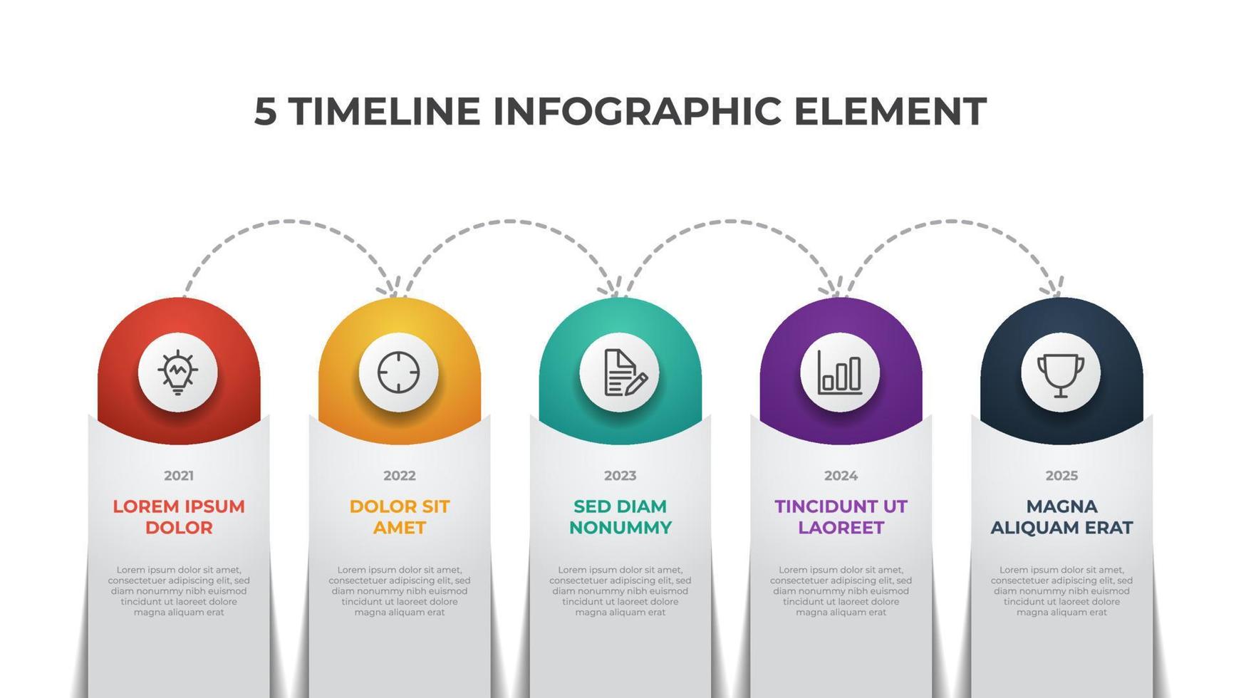 5 points de diagramme de chronologie, vecteur de modèle d'élément infographique, peuvent être utilisés pour le flux de travail, le processus, la bannière, la présentation, etc.