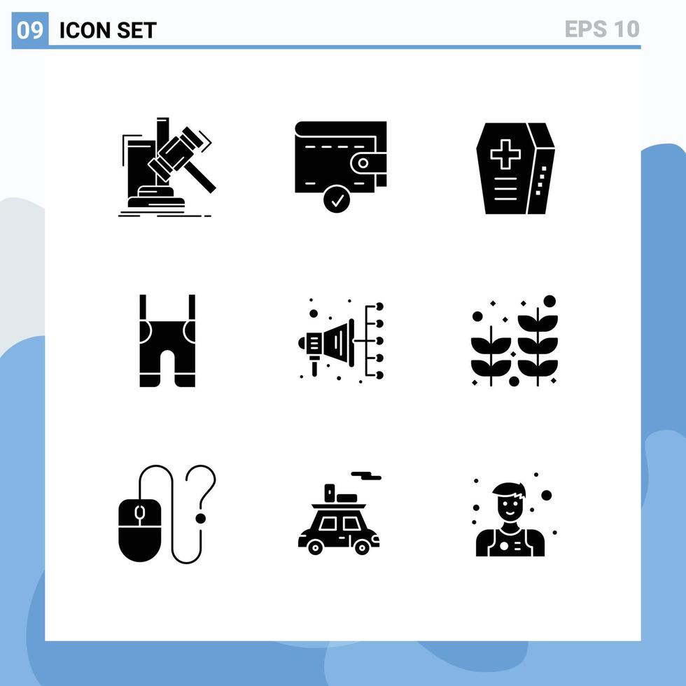 interface mobile glyphe solide ensemble de 9 pictogrammes de sangles numériques cercueil pantalon bretelles éléments de conception vectoriels modifiables vecteur