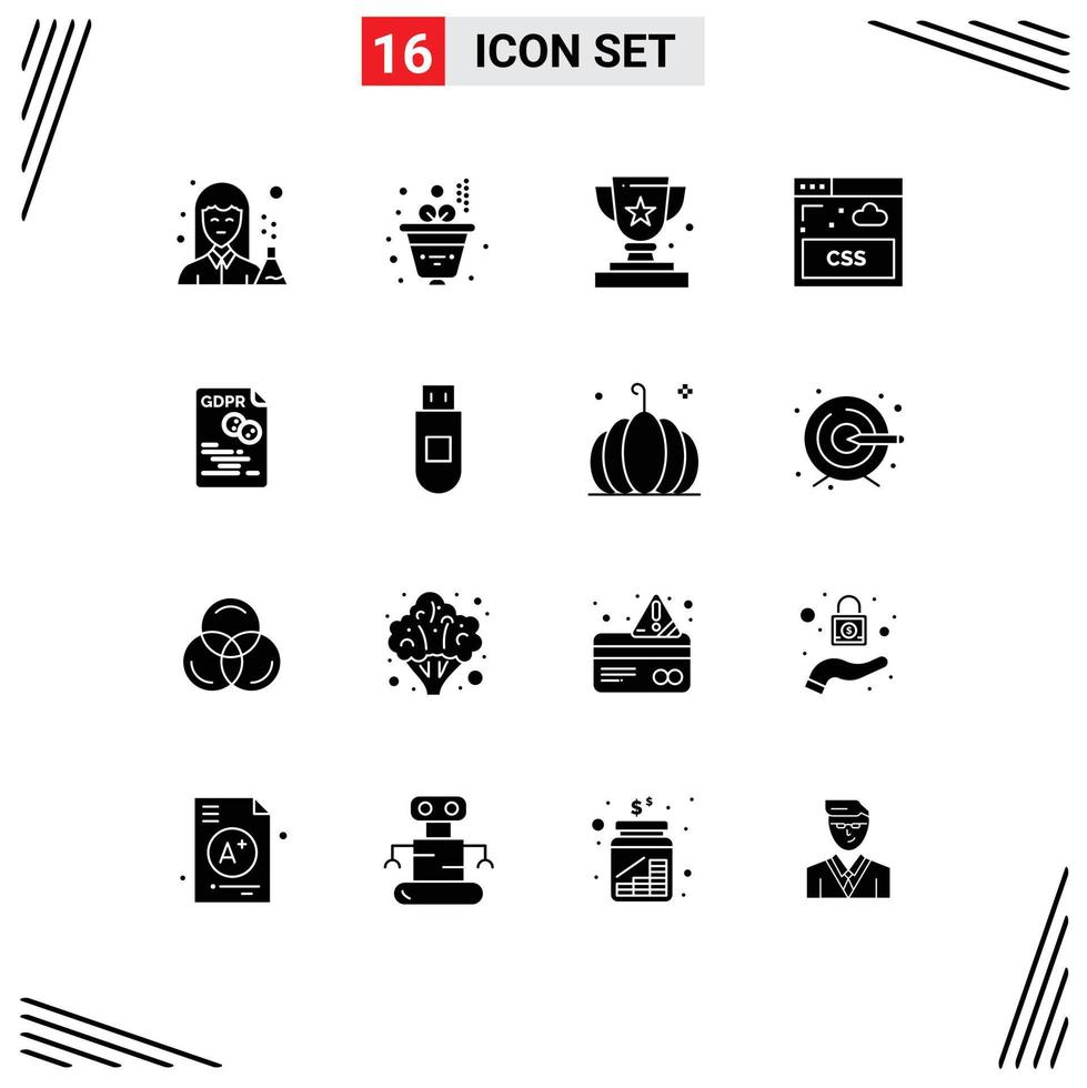 interface utilisateur pack de 16 glyphes solides de base d'éléments de conception vectoriels modifiables de trophée de feuille de réalisation de style eu vecteur