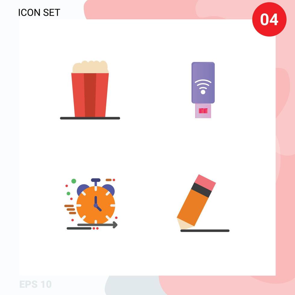 interface mobile icône plate ensemble de 4 pictogrammes d'éléments de conception vectoriels modifiables de gestion du signal usb pop business vecteur