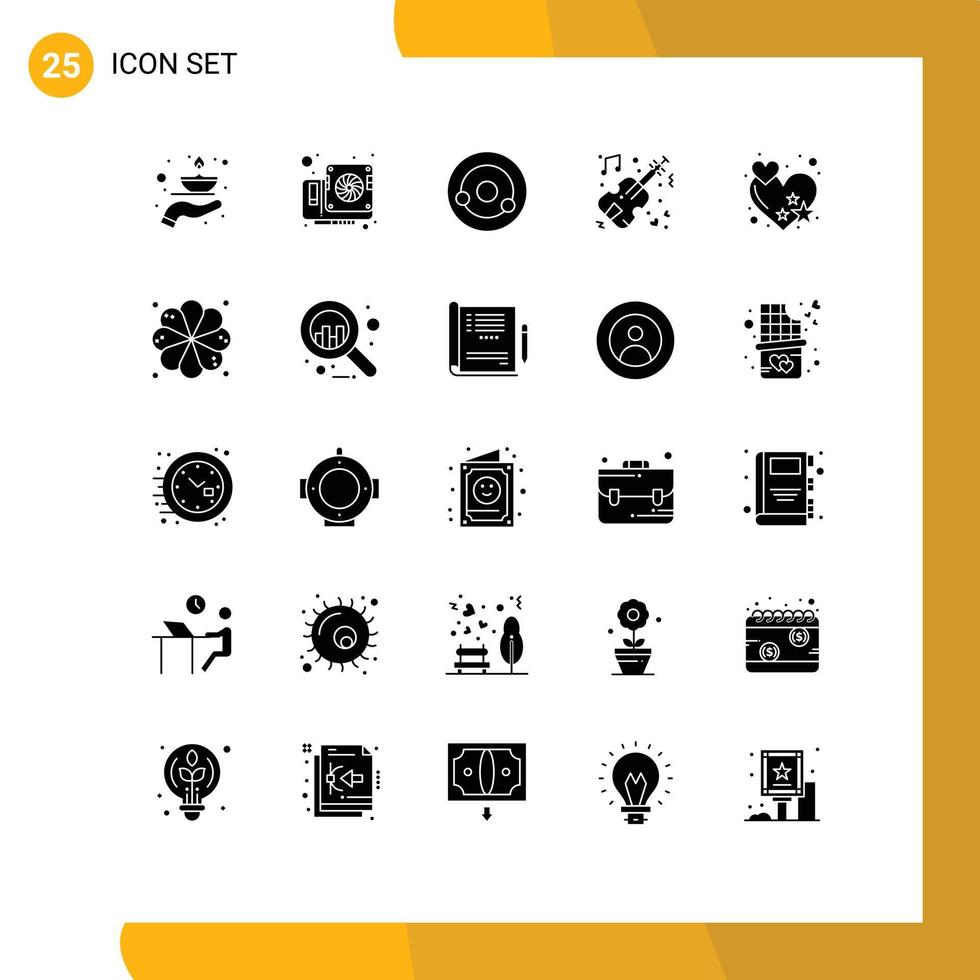 ensemble de 25 symboles d'icônes d'interface utilisateur modernes signes d'amour violon vidéo musique molécule éléments de conception vectoriels modifiables vecteur