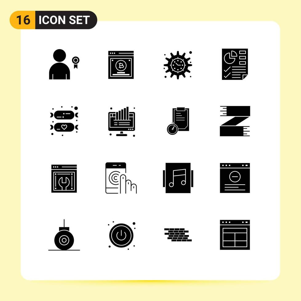 16 concept de glyphe solide pour les sites Web mobile et applications rapport de bonbons données de page de financement éléments de conception vectoriels modifiables vecteur