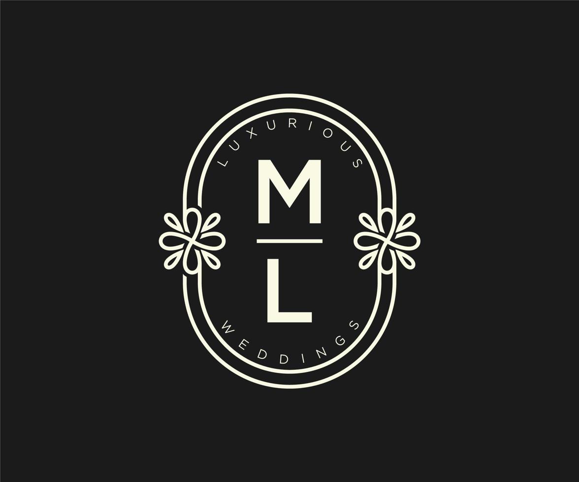 modèle de logos de monogramme de mariage lettre initiales ml, modèles minimalistes et floraux modernes dessinés à la main pour cartes d'invitation, réservez la date, identité élégante. vecteur