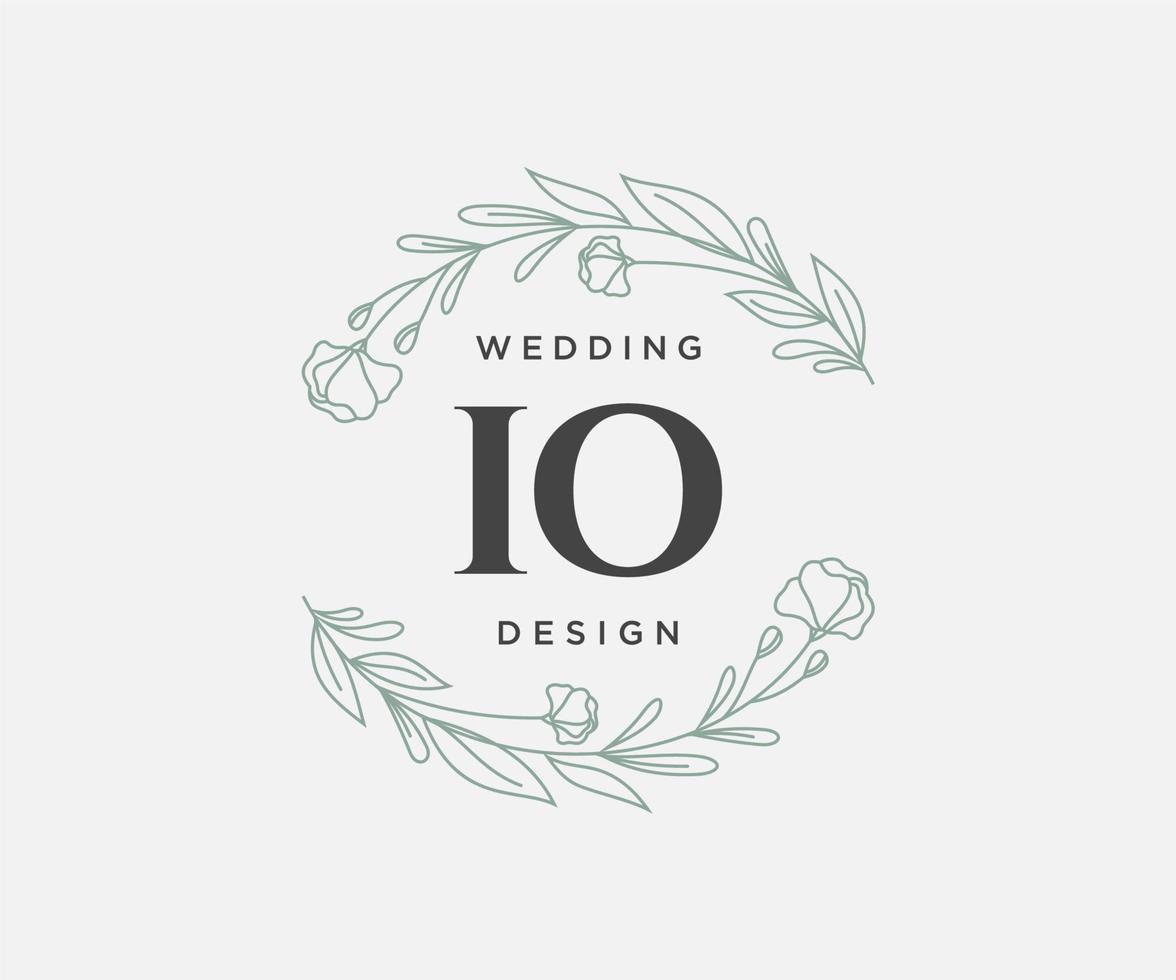 collection de logos de monogramme de mariage lettre initiales io, modèles minimalistes et floraux modernes dessinés à la main pour cartes d'invitation, réservez la date, identité élégante pour restaurant, boutique, café en image vectorielle vecteur