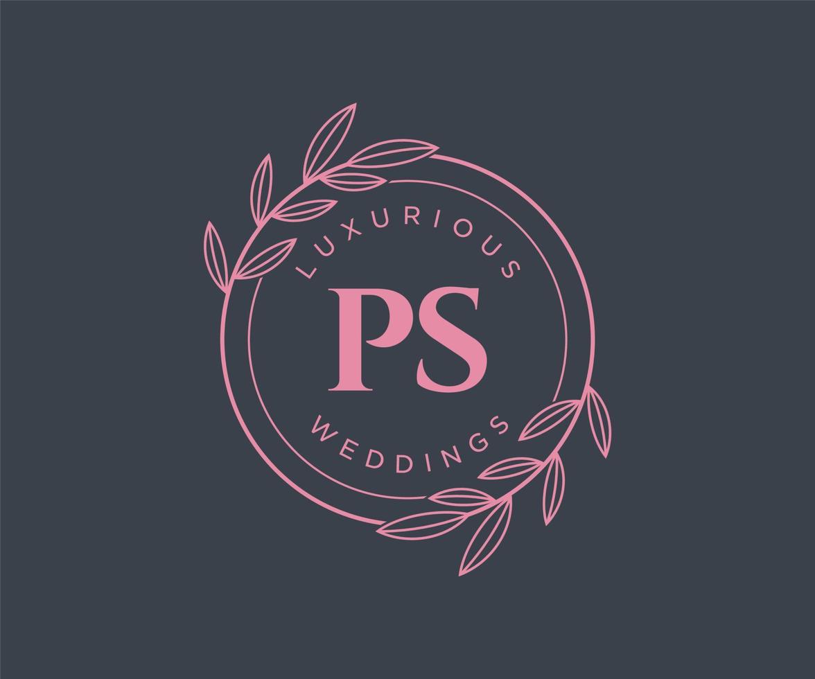 ps initiales lettre modèle de logos de monogramme de mariage, modèles minimalistes et floraux modernes dessinés à la main pour cartes d'invitation, réservez la date, identité élégante. vecteur