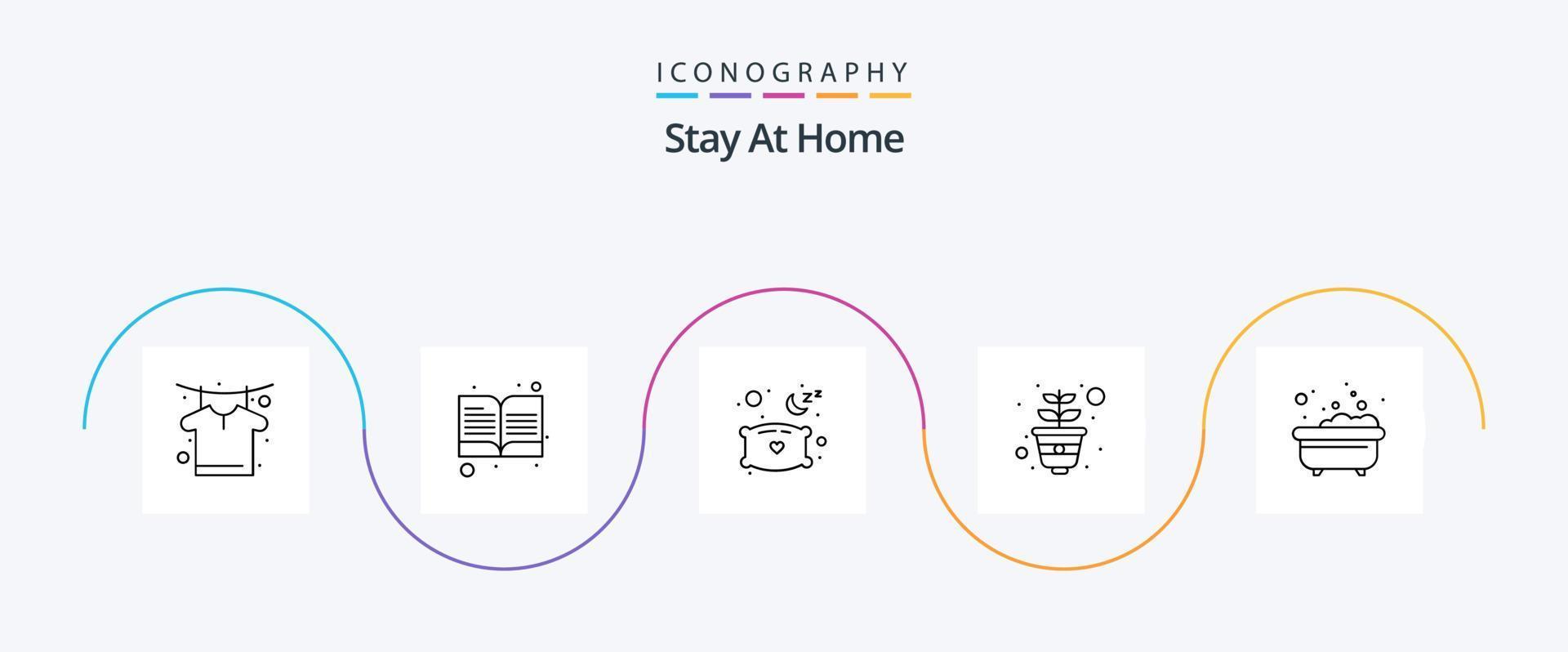 rester à la maison pack d'icônes ligne 5, y compris la baignade. croissance. oreiller. pot. jardinage vecteur