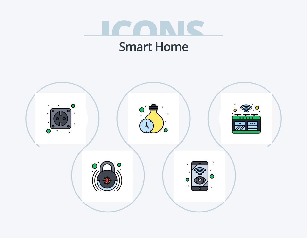 pack d'icônes remplies de ligne de maison intelligente 5 conception d'icônes. Wifi. téléphone fixe. télécommande. ligne fixe. maison vecteur