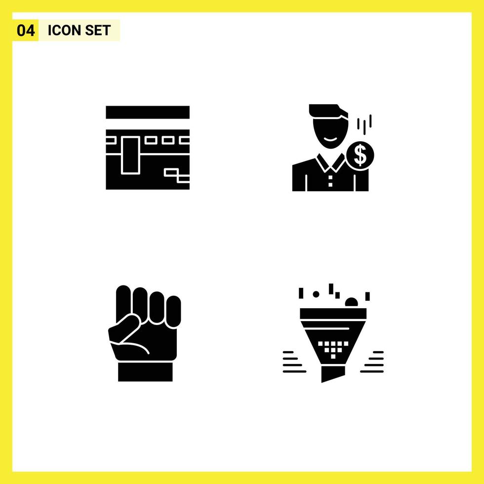 ensemble moderne de 4 pictogrammes de glyphes solides de paiement kaaba frais de l'islam éléments de conception vectoriels modifiables par l'utilisateur vecteur
