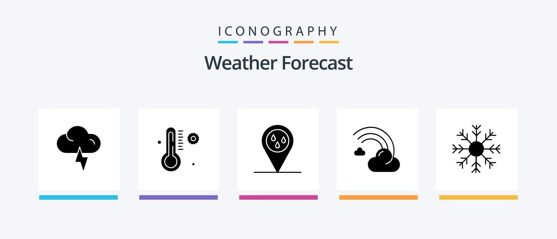 pack d'icônes météo glyphe 5, y compris la météo. flocon. la météo. du froid. la ligne. conception d'icônes créatives vecteur