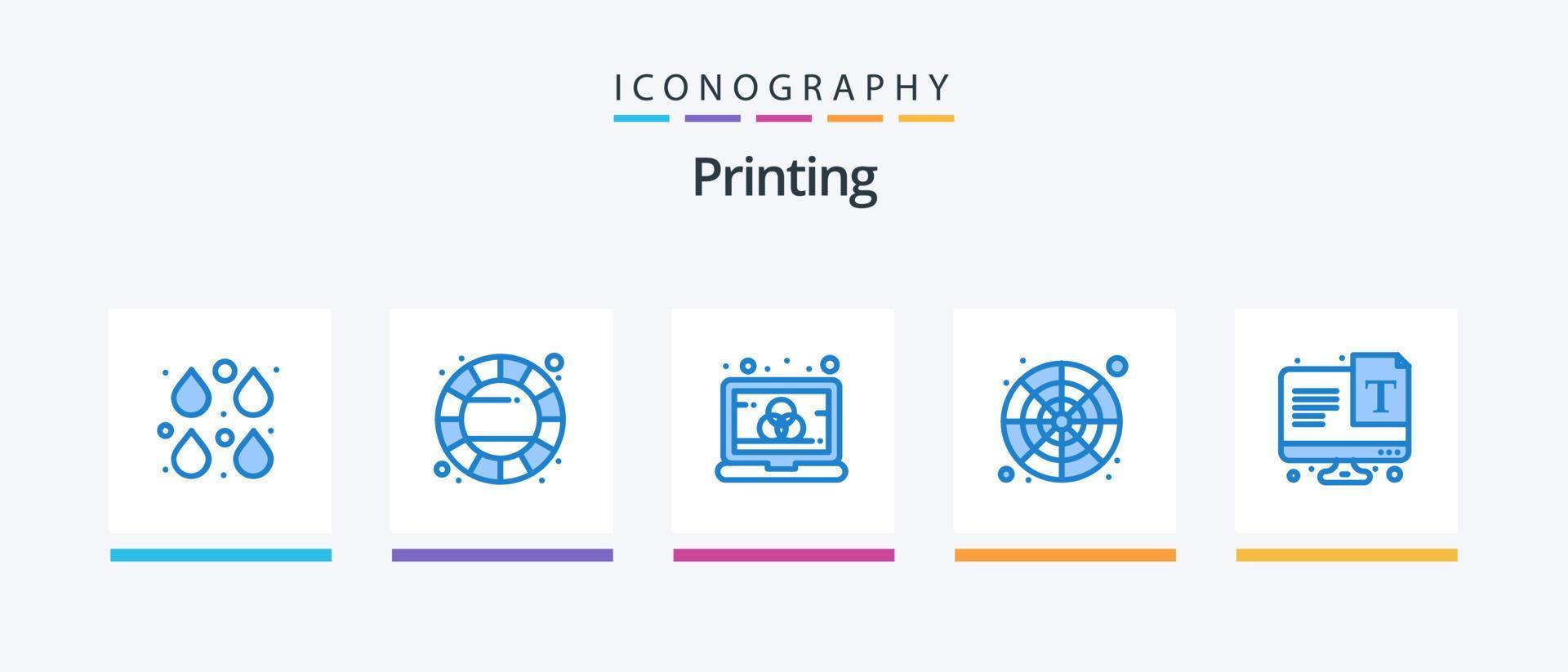 impression du pack d'icônes bleues 5 comprenant un échantillon. palette de couleurs. palette de couleurs. catalogue de couleurs. écran. conception d'icônes créatives vecteur