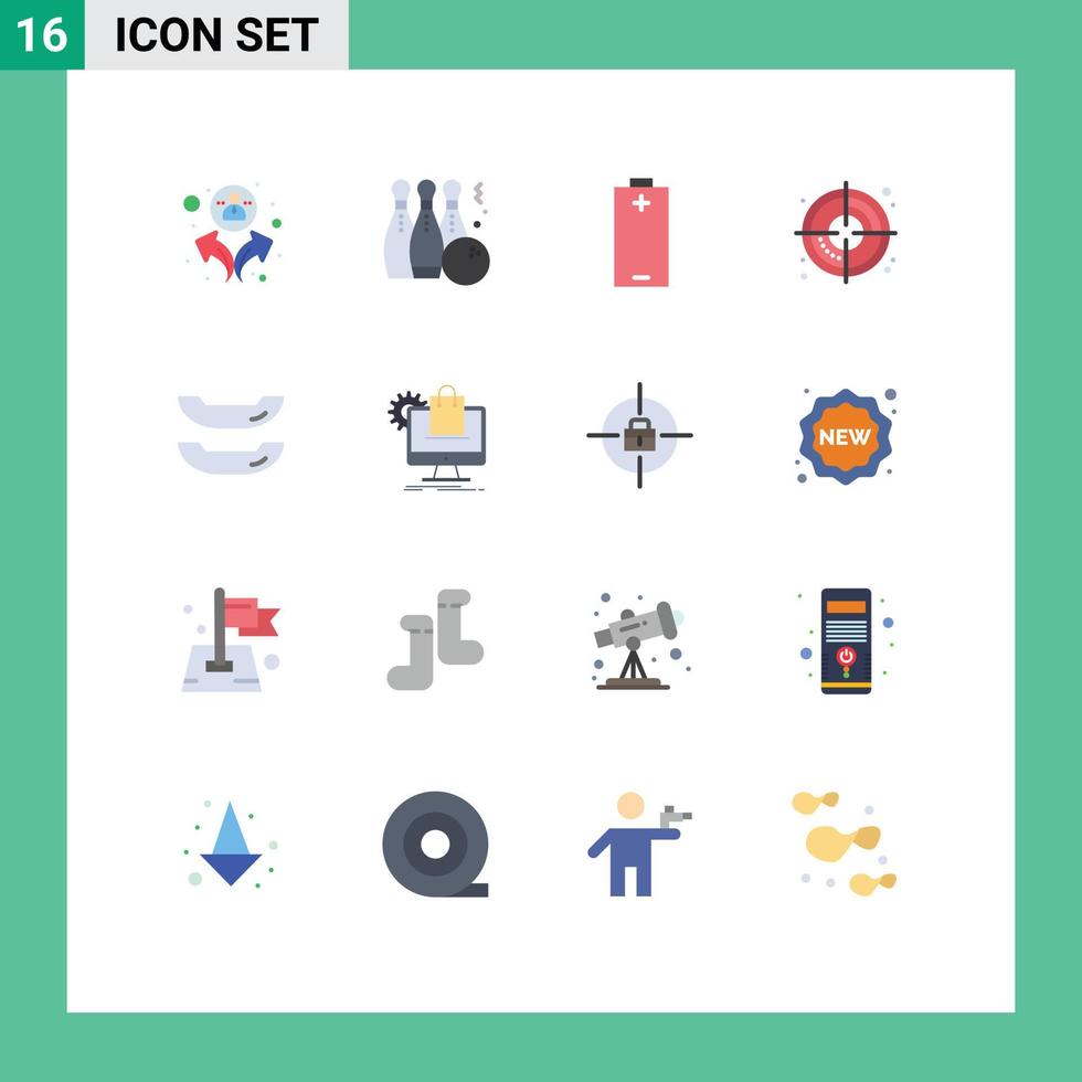 pack de 16 signes et symboles de couleurs plates modernes pour les supports d'impression Web tels que le processus de batterie de bateau commercial cible modifiable pack d'éléments de conception de vecteur créatif