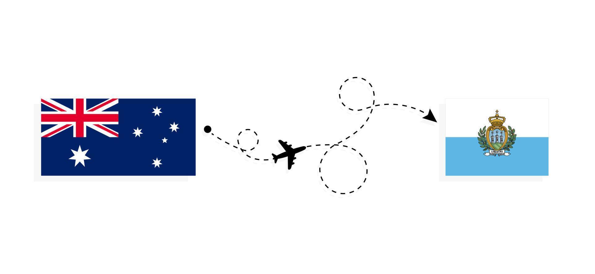vol et voyage de l'australie à saint-marin par le concept de voyage en avion de passagers vecteur