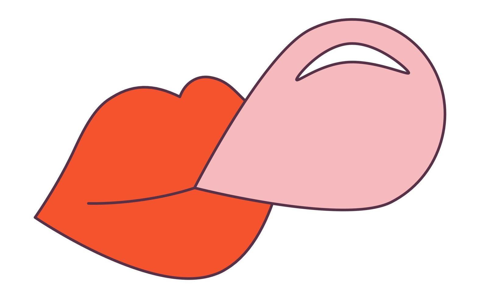 rétro des années 70 groovy hippie autocollant lèvre bubblegum. élément de dessin animé psychédélique - illustration funky dans un style hippie vintage. illustration vectorielle plate pour bannière, flyer, invitation, carte. vecteur