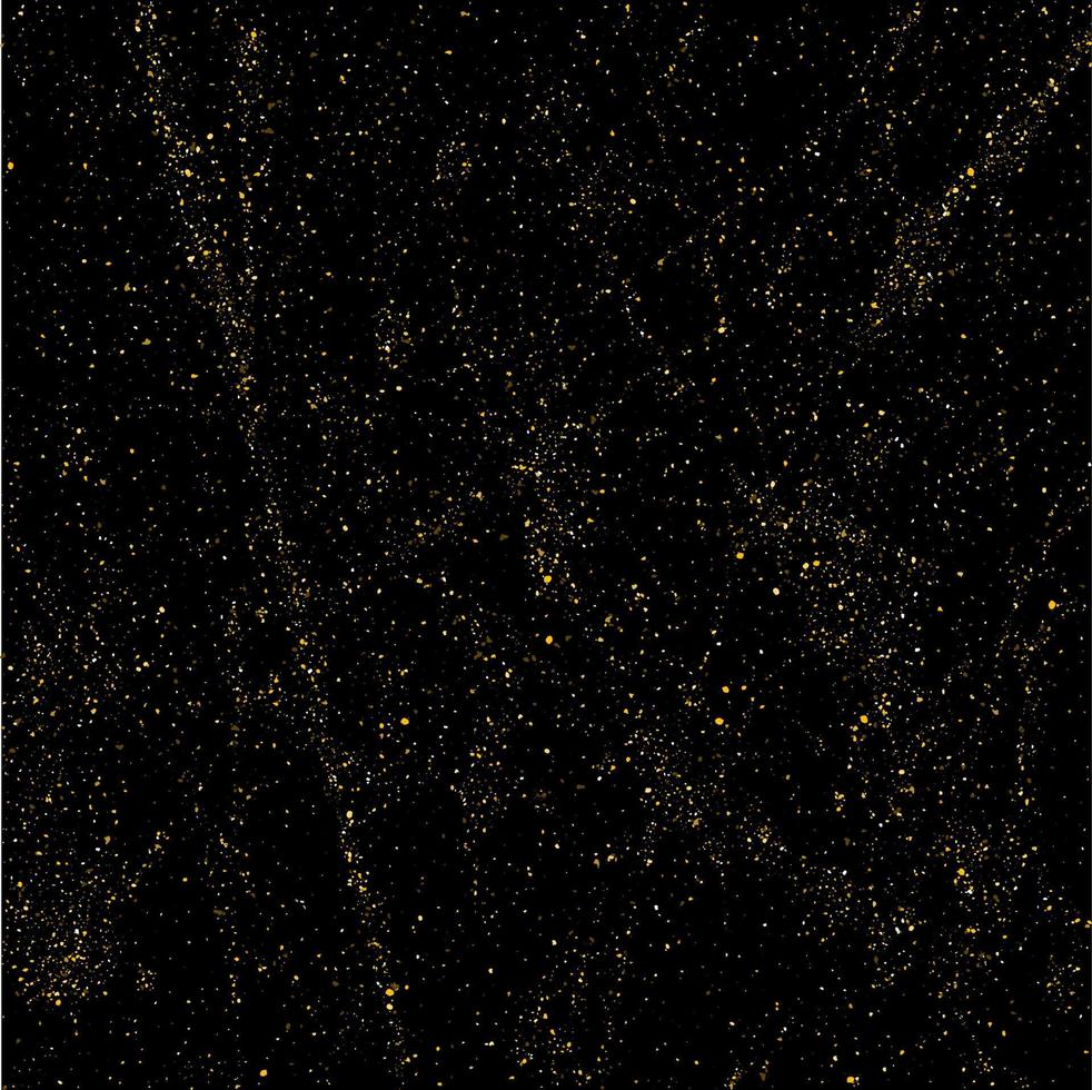 texture brillante de paillettes dorées sur fond noir. explosion dorée de confettis. particules abstraites dorées sur fond sombre. éléments de conception de vacances isolés. illustration vectorielle. vecteur