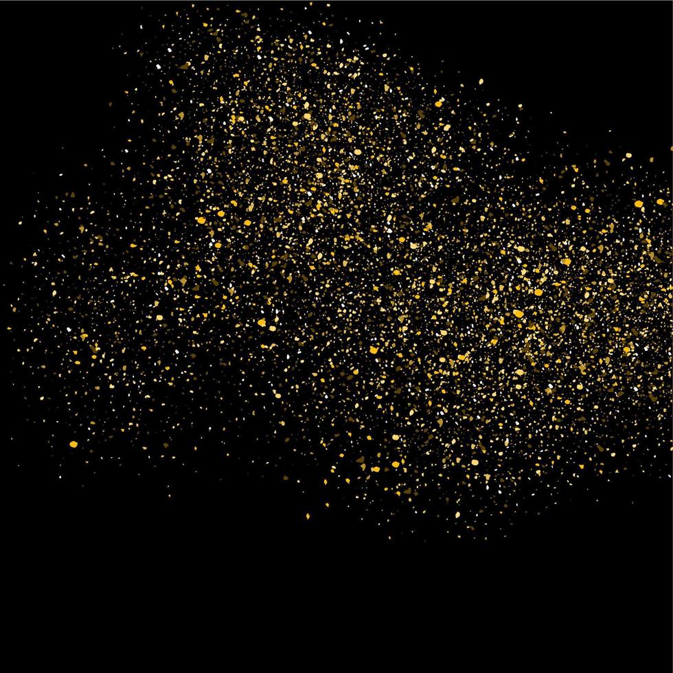 texture brillante de paillettes dorées sur fond noir. explosion dorée de confettis. particules abstraites dorées sur fond sombre. éléments de conception de vacances isolés. illustration vectorielle. vecteur