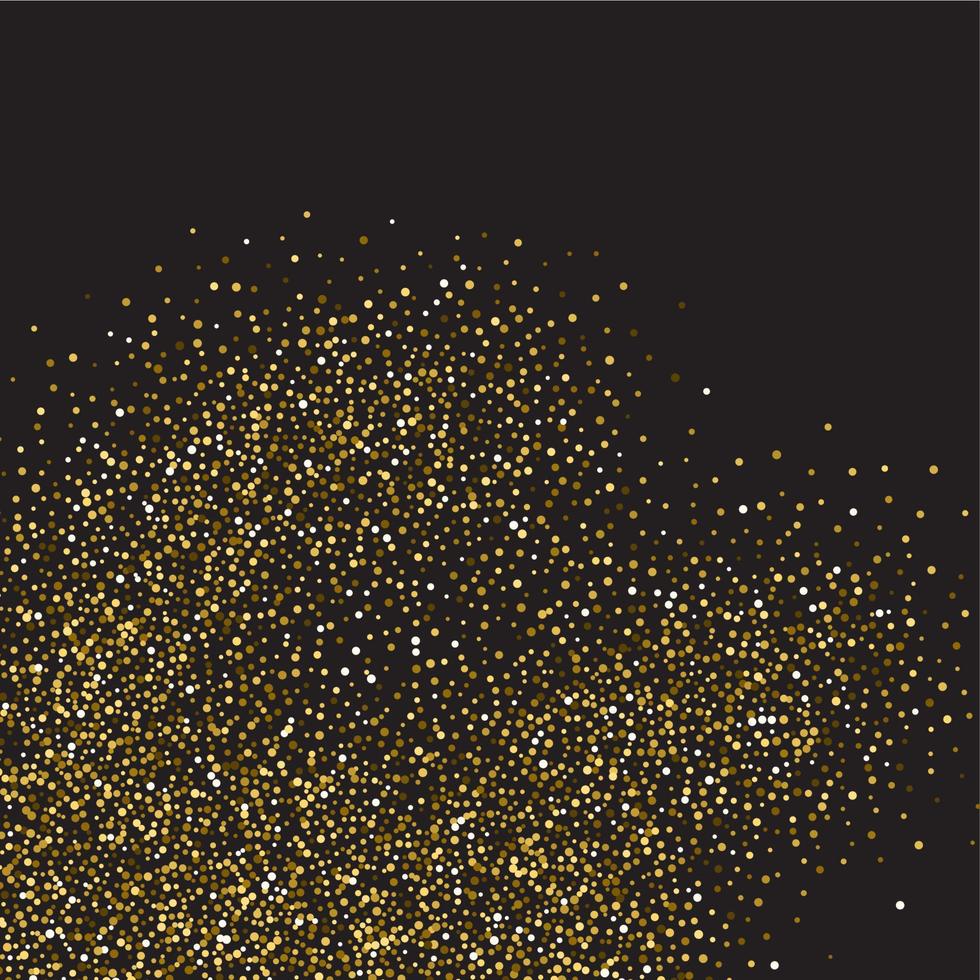 texture brillante de paillettes dorées sur fond noir. explosion dorée de confettis. particules abstraites dorées sur fond sombre. éléments de conception de vacances isolés. illustration vectorielle. vecteur