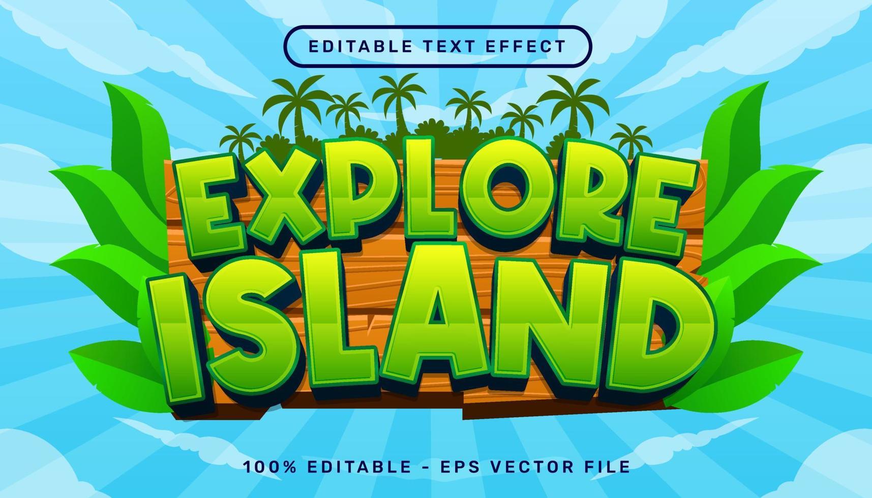 explorez l'effet de texte 3d de l'île et l'effet de texte modifiable avec l'illustration du bois et de la nature vecteur