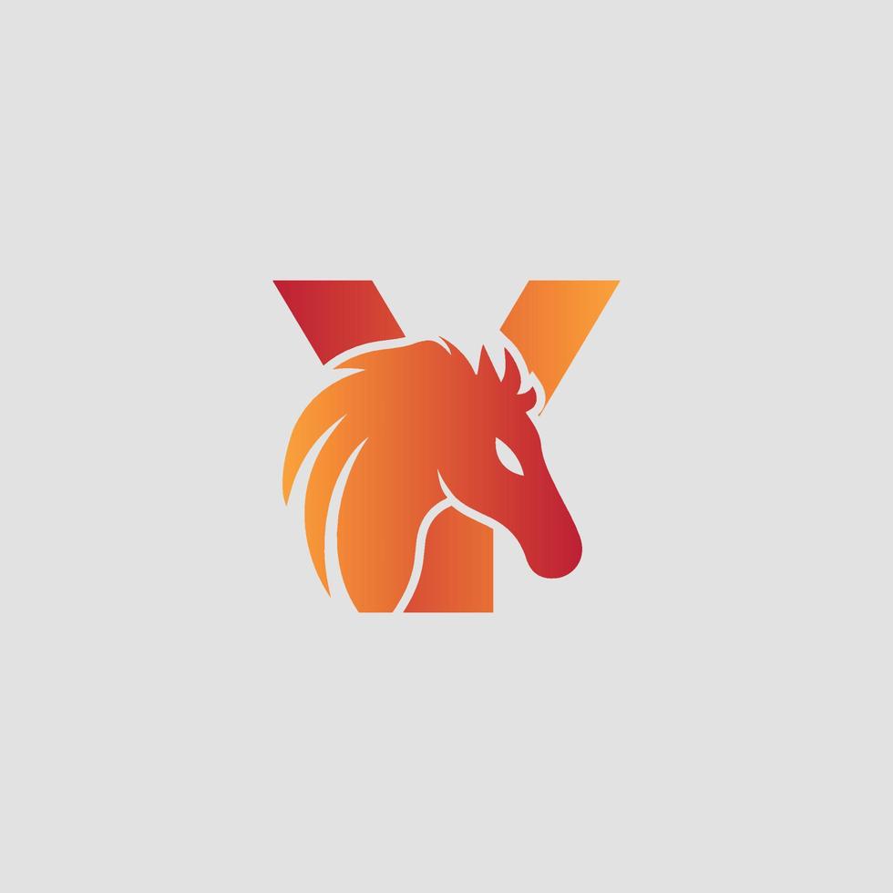 lettre initiale y avec création de logo vectoriel cheval. cheval lettre y illustration modèle icône emblème isolé.