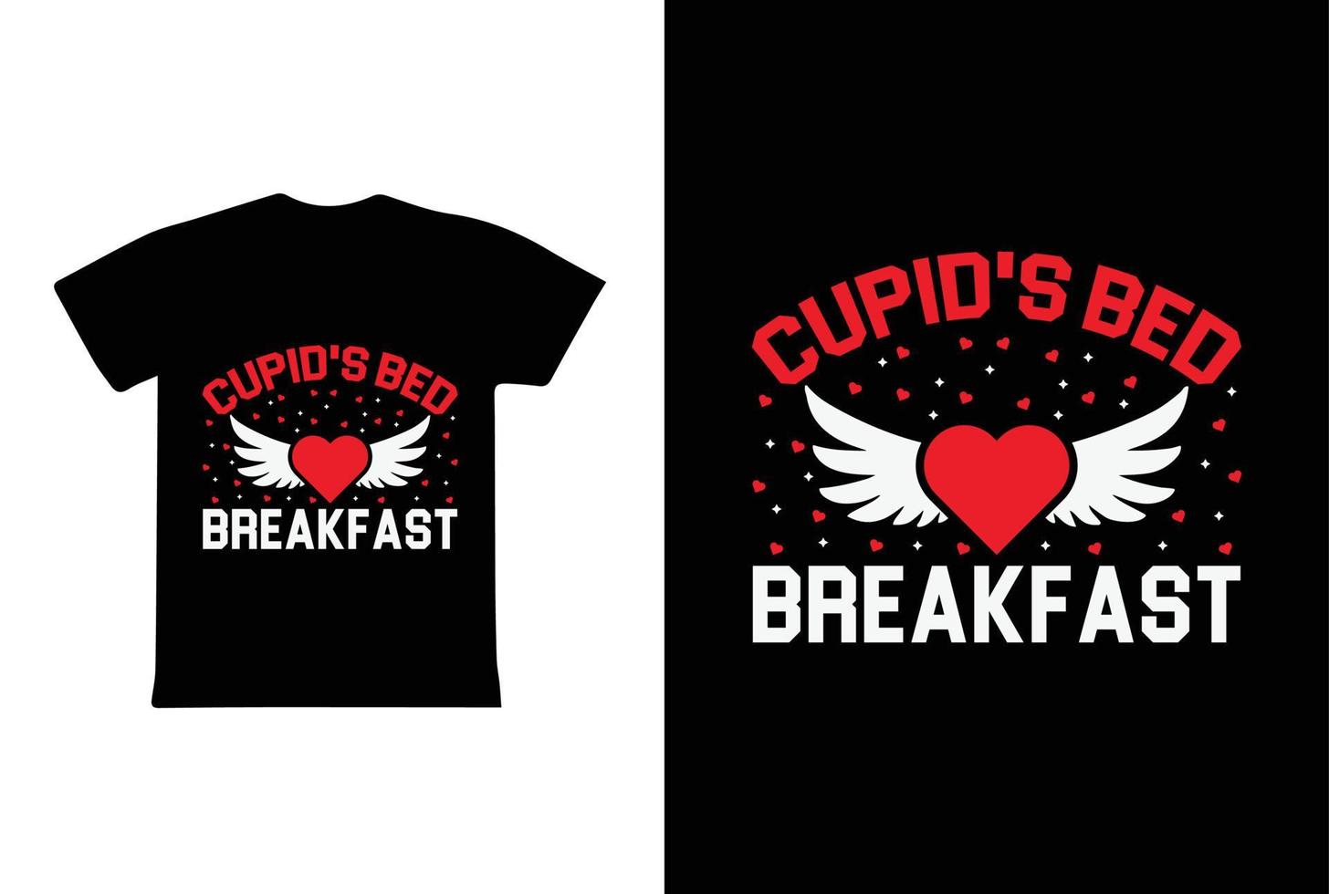 conception de t-shirt de petit-déjeuner au lit de cupidon, modèle de conception de t-shirt de la saint-valentin vecteur