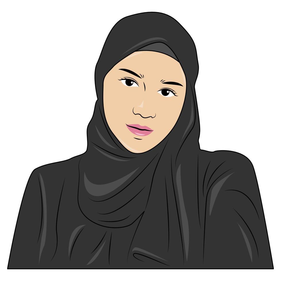 portrait d'illustration vectorielle de belle fille musulmane en vêtements noirs vecteur
