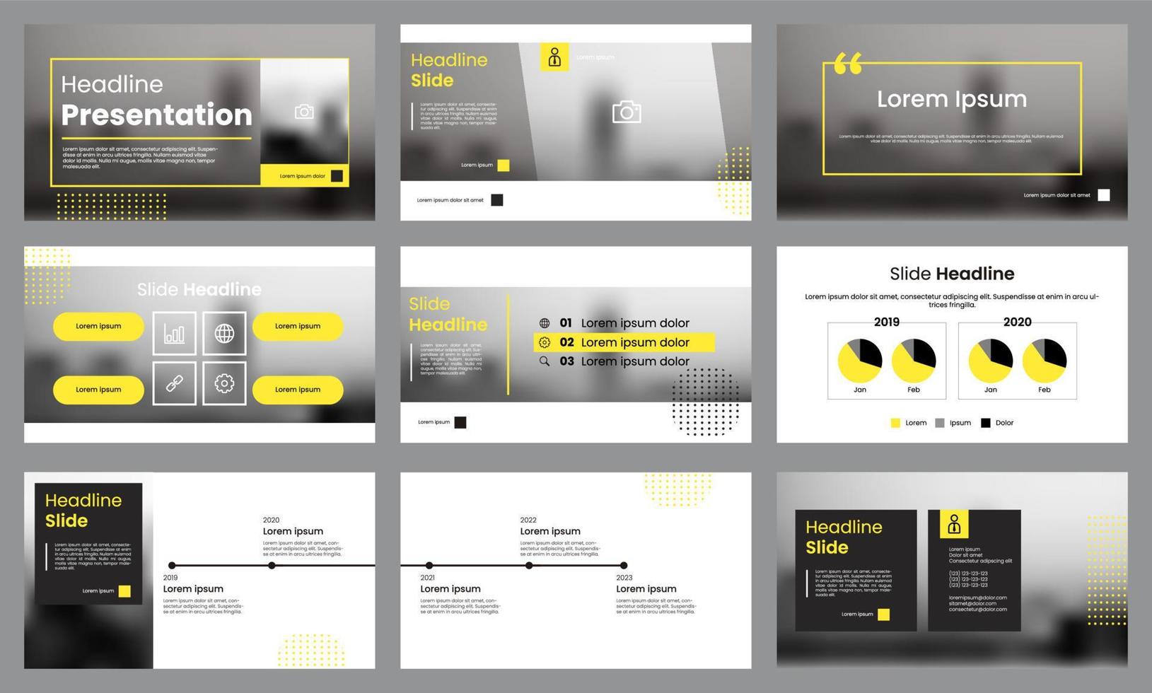 mise en page du modèle de présentation jaune et blanc. infographie d'entreprise vecteur