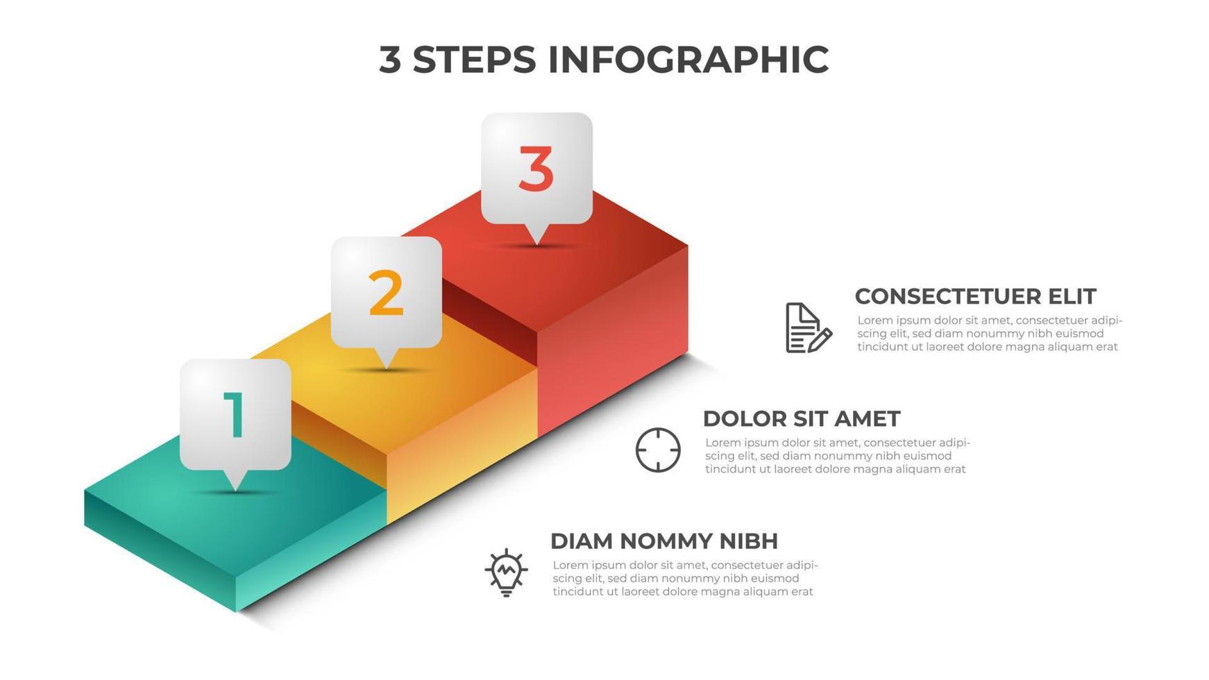 3 étapes d'escalier vecteur de modèle d'élément infographique, conception de la mise en page pour la présentation, le diagramme, etc.