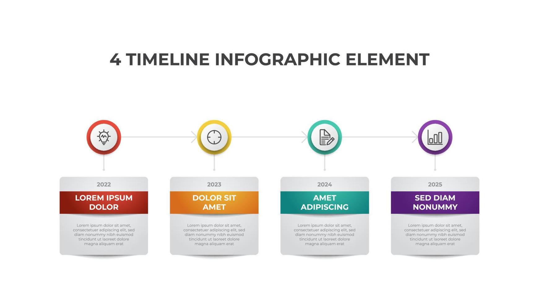 vecteur de chronologie infographique avec 4 listes, points, options, peut être utilisé pour le flux de travail, le diagramme de processus, l'élément de présentation, etc.