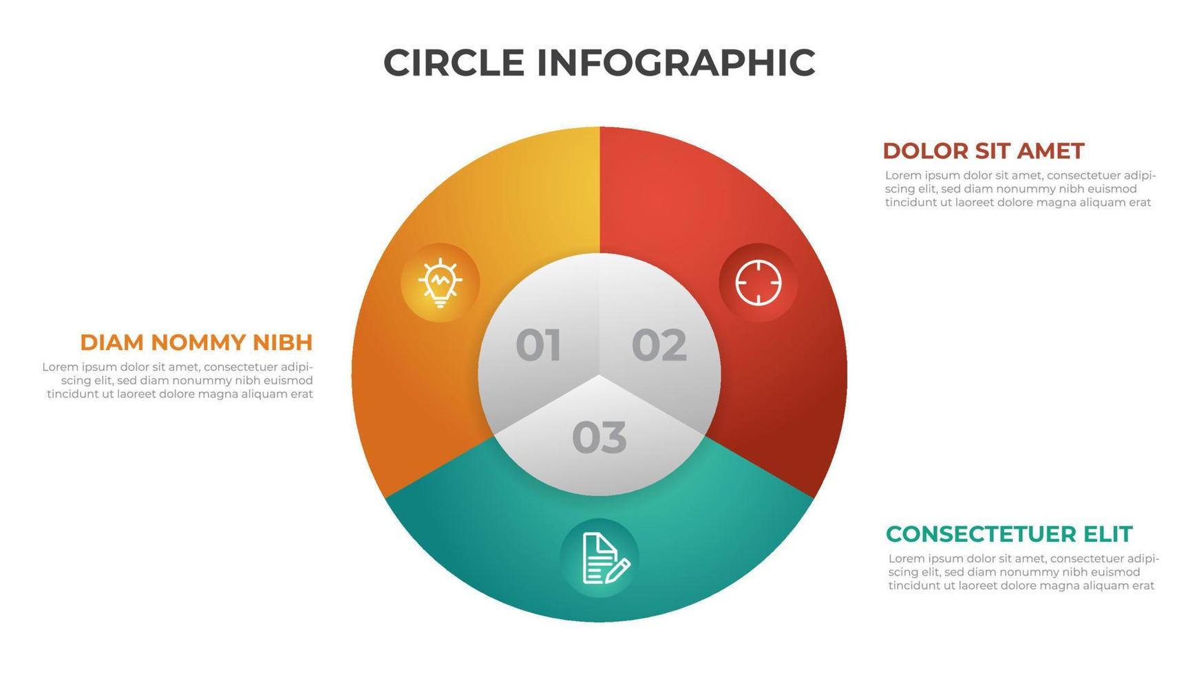 Modèle d'infographie 3 points avec vecteur de disposition de cercle.