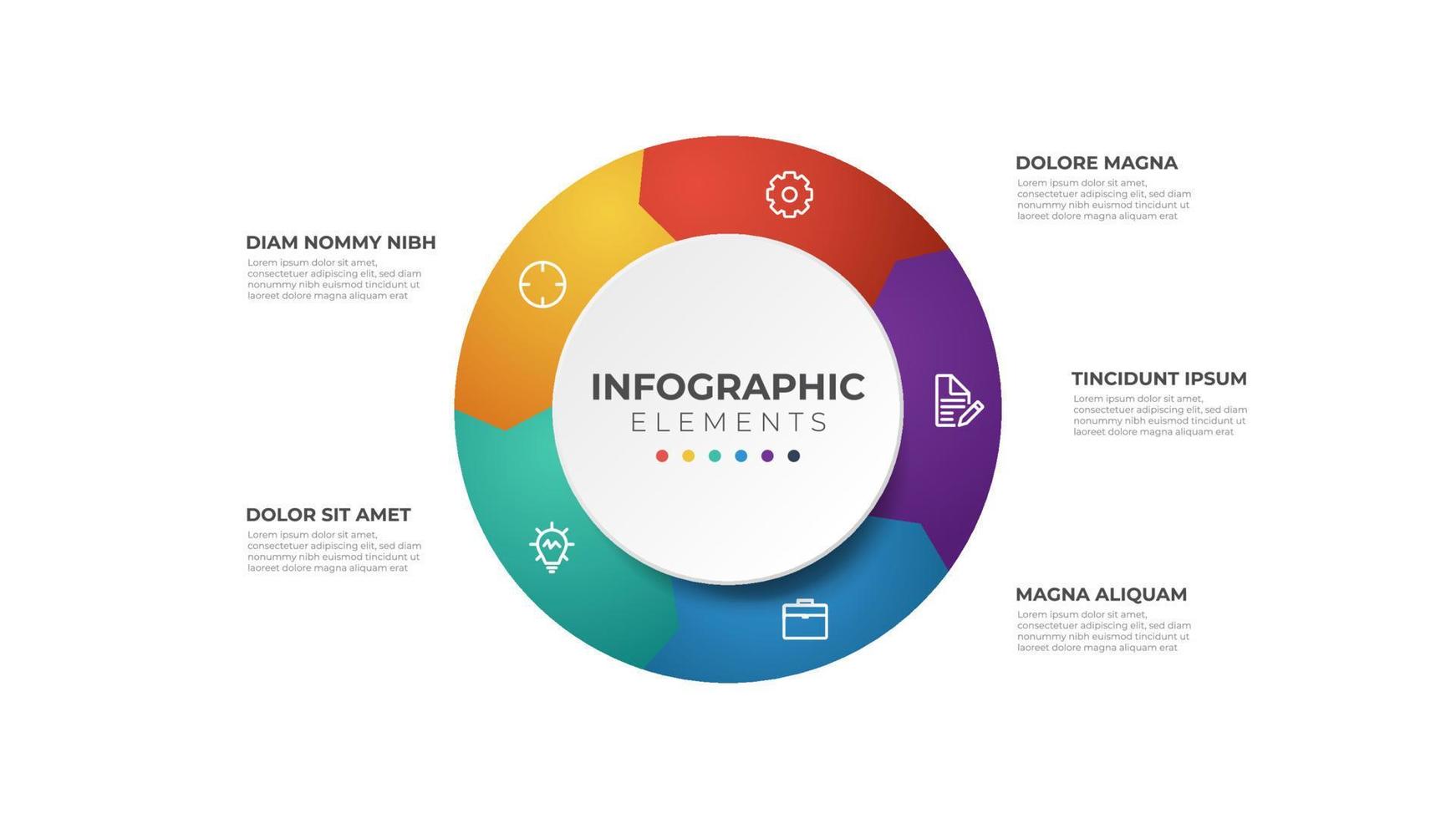 Étapes circulaires à 5 points, modèle d'élément infographique de séquence. vecteur