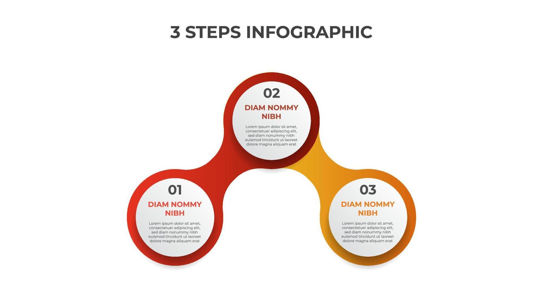 3 points d'étapes, diagramme de liste de cercles connectés avec nombre de séquences, vecteur de modèle d'élément infographique