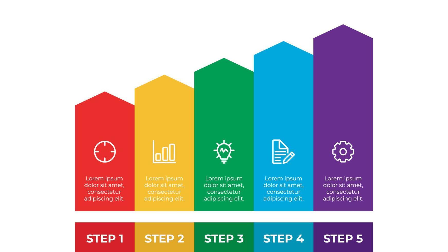 vecteur d'élément infographique avec cinq options, peut être utilisé pour l'étape, le flux de travail, le diagramme, la bannière, le processus, le modèle de présentation d'entreprise, la chronologie.