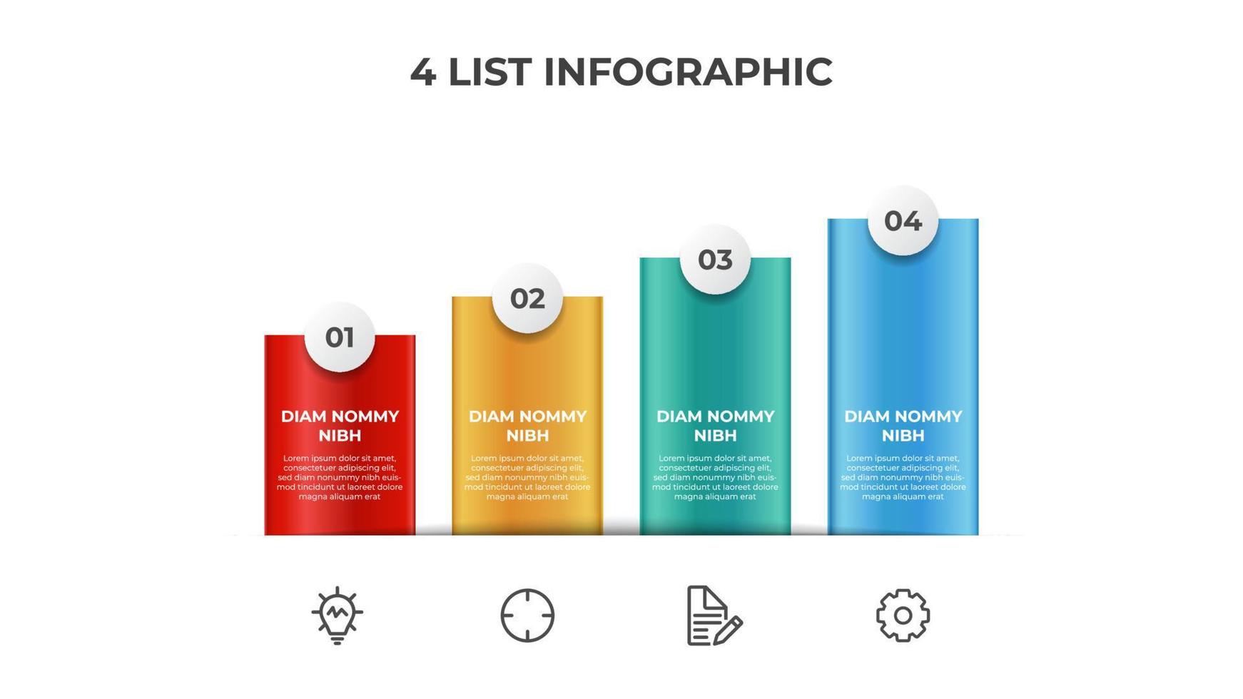 liste de blocs ascendants avec 4 points, modèle d'élément infographique avec vecteur de diagramme d'étapes