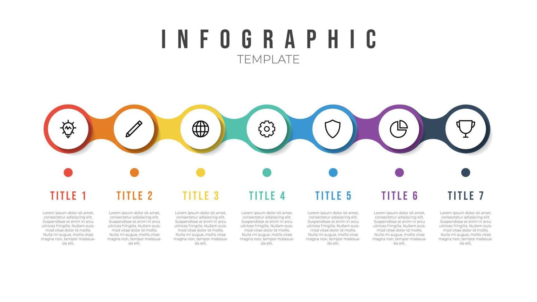 élément de modèle de liste infographique avec 7 points et icônes horizontalement vecteur