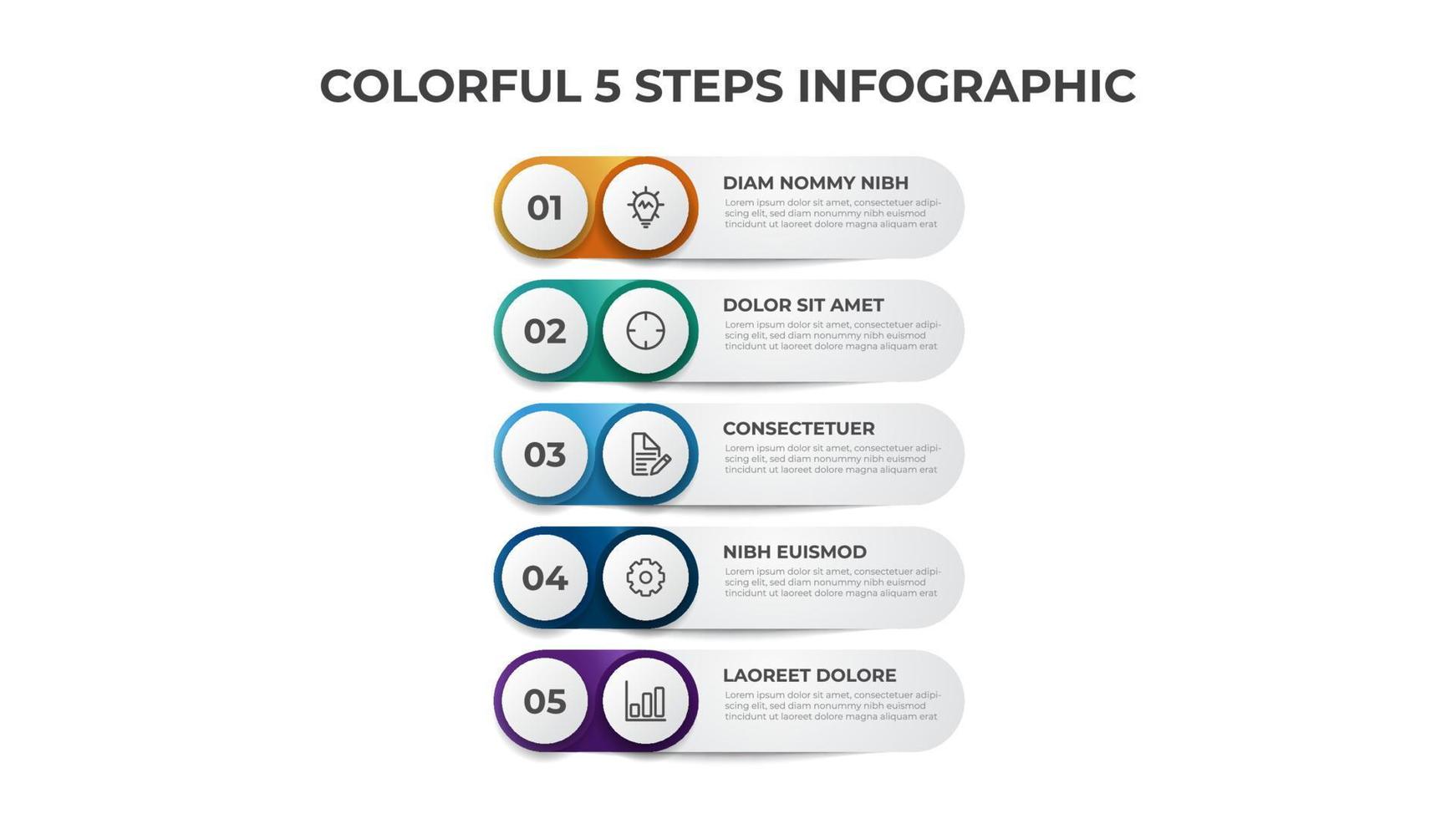 5 points d'étapes, vecteur de modèle d'élément infographique, diagramme de mise en page de liste