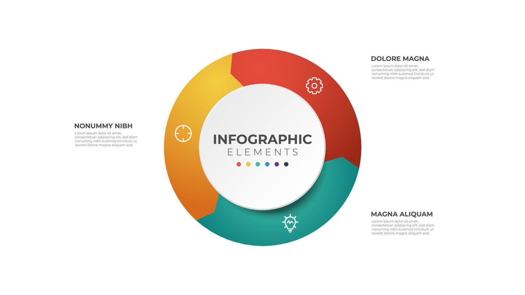 Étapes circulaires à 3 points, modèle d'élément infographique de séquence. vecteur