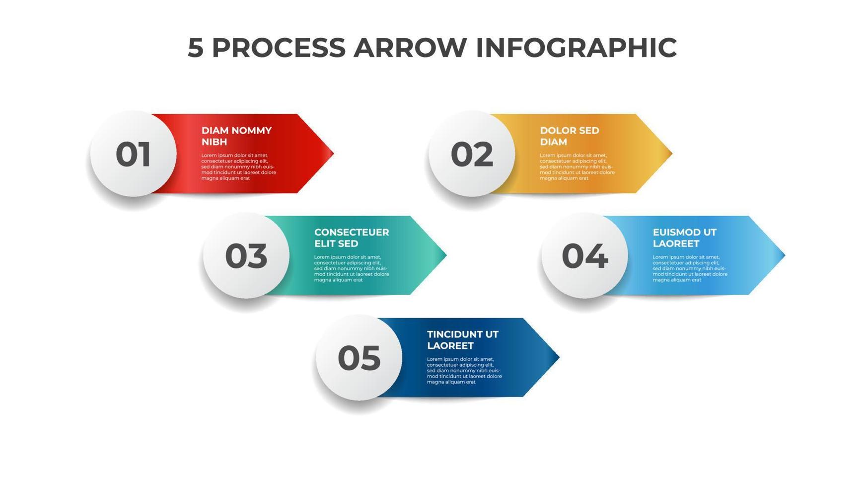 5 points de flèche de processus, diagramme de liste pour la présentation, vecteur de modèle d'élément infographique