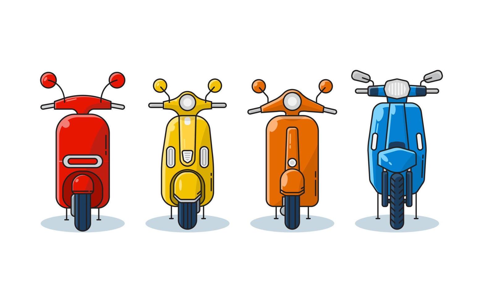 vieux pack moto scooter vintage de 4, vue de face, illustration vectorielle vecteur