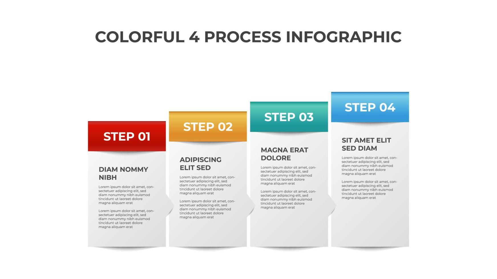 4 points de diagramme de liste, bloc ascendant du modèle de mise en page de processus, vecteur d'élément infographique