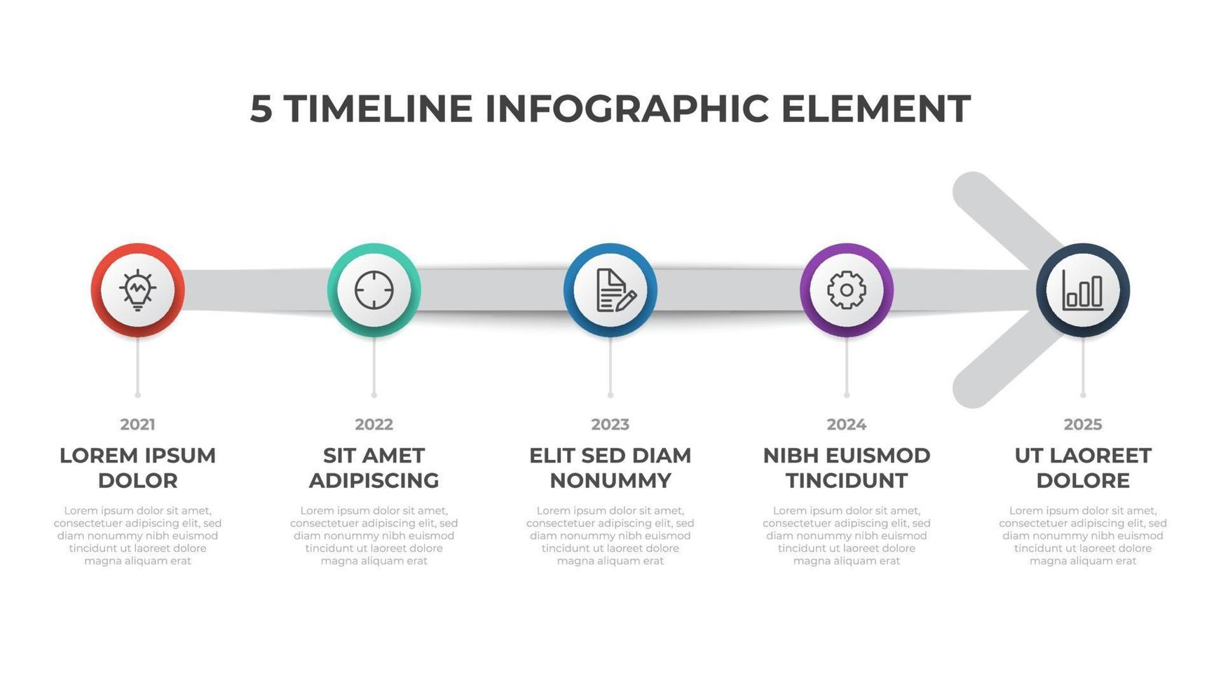 vecteur d'élément infographique avec 5 options, liste et flèche, peut être utilisé pour la chronologie, le flux de travail, le diagramme de processus, la présentation, etc.