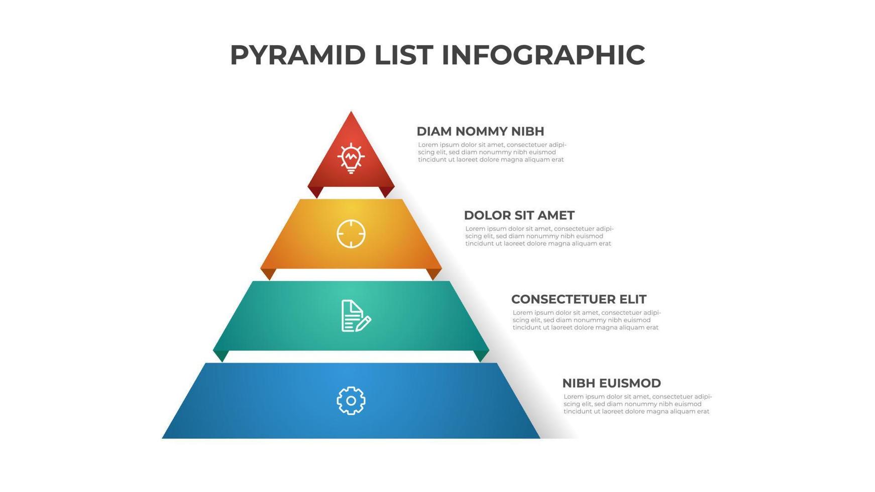 vecteur de modèle d'infographie de liste de pyramide avec 4 couches. élément de mise en page pour la présentation, le rapport, la bannière, etc.