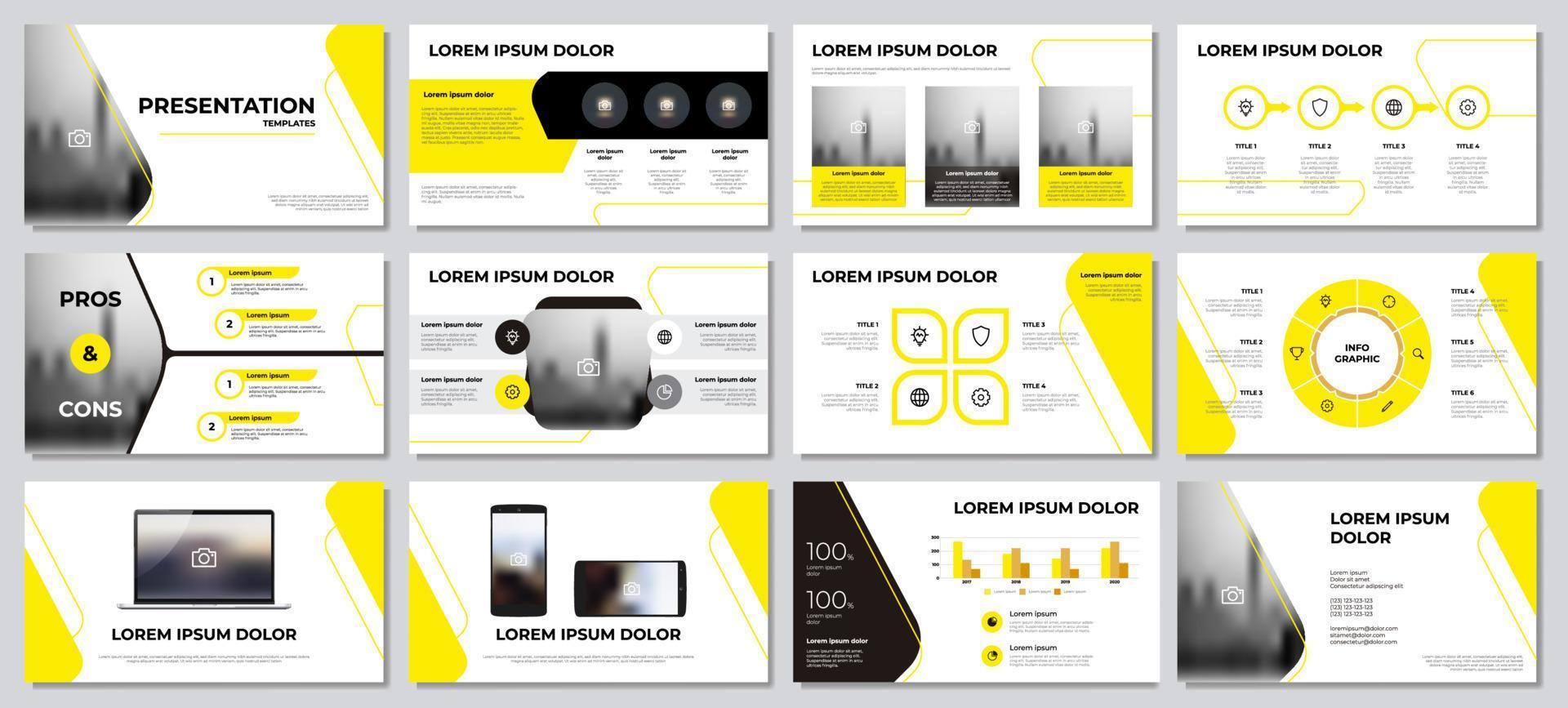 modèles de présentation. élément infographique jaune et noir avec fond blanc. vecteur de modèle de mise en page pour les affaires, le marketing, etc.