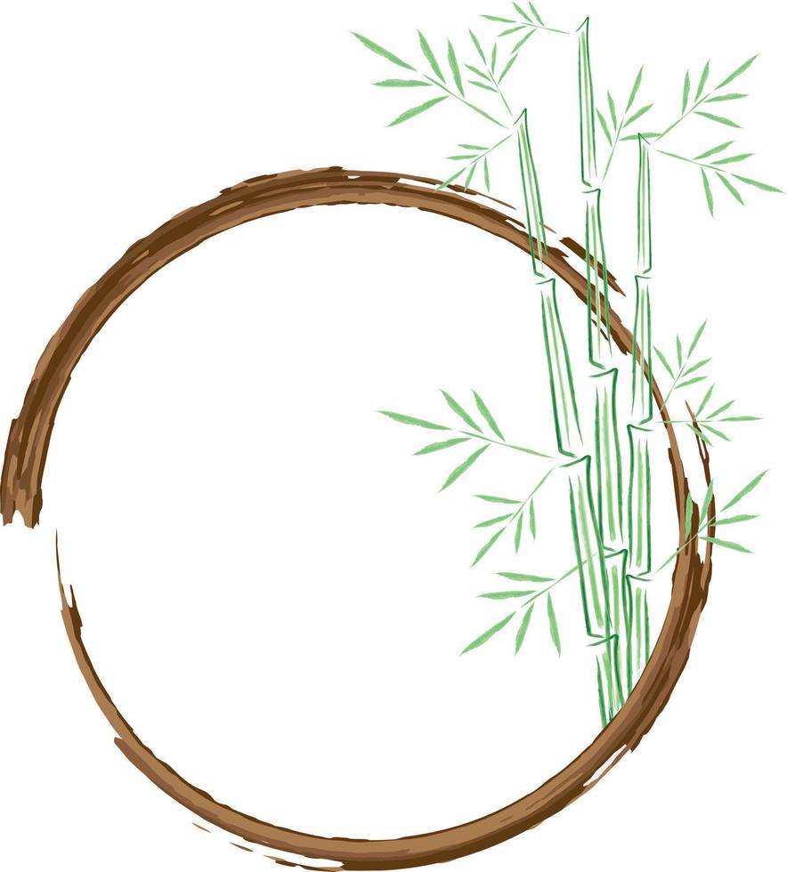 cadre de cercle minimaliste de style aquarelle avec illustration vectorielle de tiges de bambou vecteur