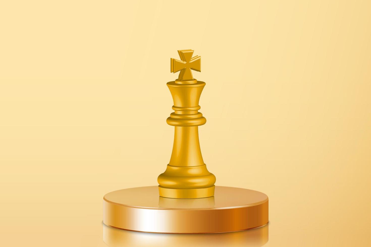 Figure d'échecs du roi d'or 3d au centre du podium doré. bullseye dans la cible. objectif d'investissement commercial, défi d'idée, stratégie objective, illustration du concept de mise au point de l'année vecteur