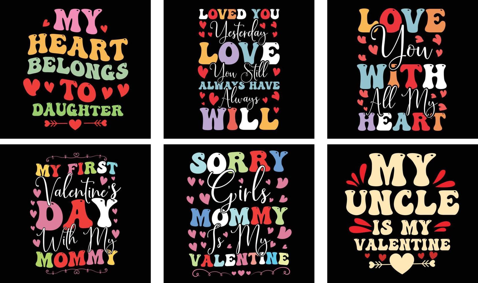 ensemble de conception de t-shirt de la saint-valentin. graphiques vectoriels de la Saint-Valentin. conception de t-shirt de typographie de la saint-valentin vecteur